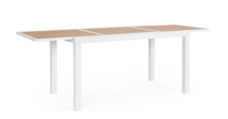 Tavolo Allungabile da Esterno 140-210x77x75h cm in Alluminio e Polywood Hilija Naturale e Bianco