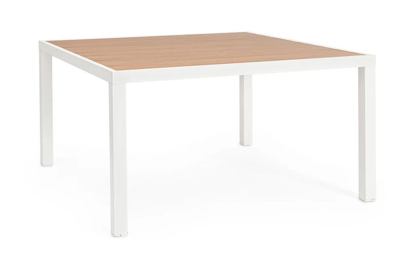 Tavolo da Esterno 136x136x75h cm in Alluminio e Polywood Hilija Naturale e Bianco