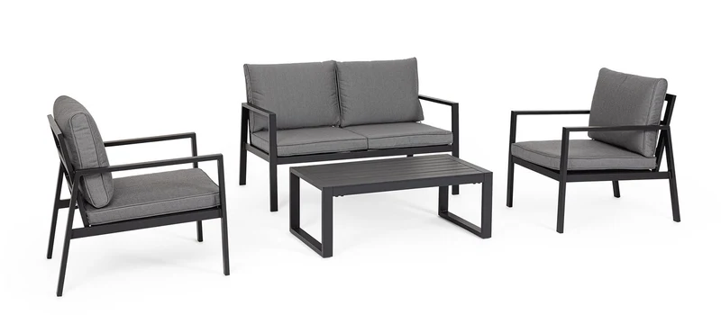 Set 4 Pezzi Salotto da Giardino con Divano 2 Poltrone e Tavolino in Alluminio e Spun Poly Hilde Antracite