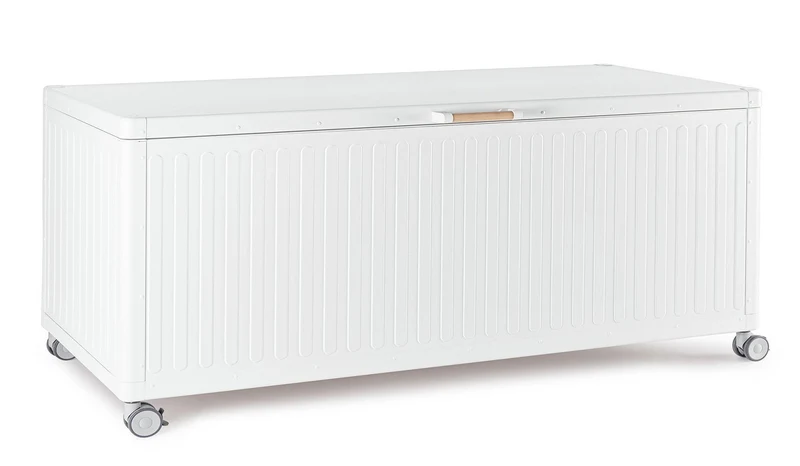 Baule Contenitore da Esterno 182x89,4x70h cm Apertura Facile e Ruote in Alluminio Ocean L Bianco