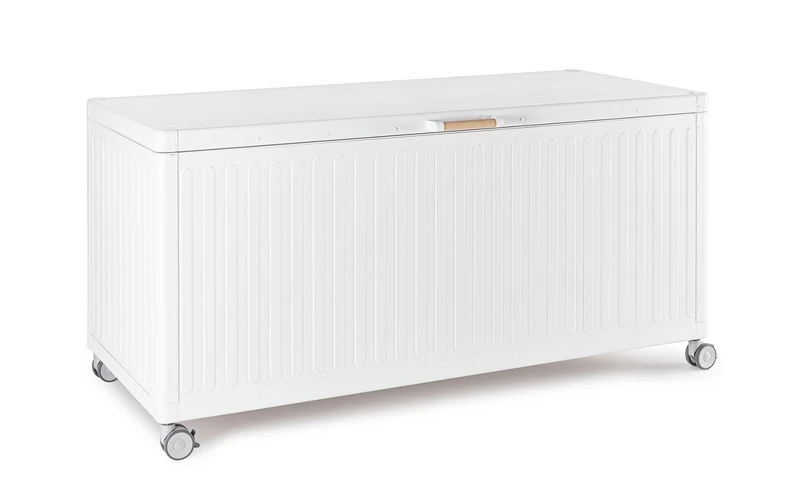 Baule Contenitore da Esterno 141,6x72x70h cm Apertura Facile e Ruote in Alluminio Ocean S Bianco