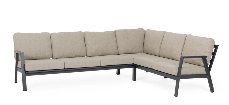 Set 3 Pezzi Salotto Angolare da Giardino con Cuscini in Alluminio e PP Flaminio Antracite
