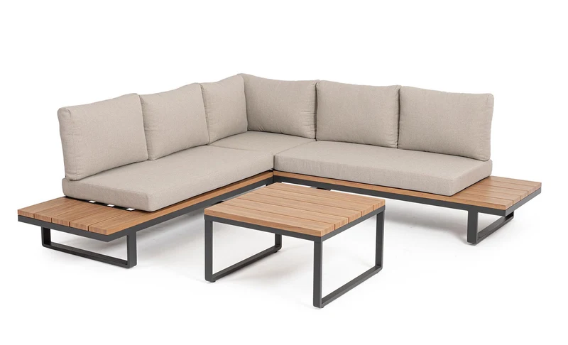 Set 4 Pezzi Salotto da Giardino con 2 Divani 1 Poltrona Angolare e Tavolino in Alluminio e PP Zelmar Antracite