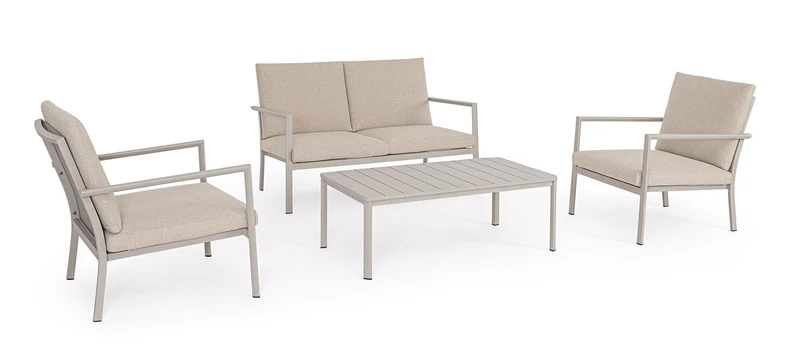 Set 4 Pezzi Salotto da Giardino con Divano 2 Poltrone e Tavolino in Alluminio e PP Konnor Rastin