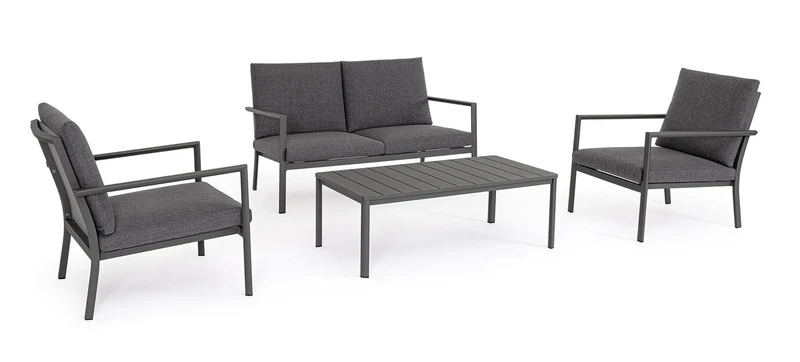 Set 4 Pezzi Salotto da Giardino con Divano 2 Poltrone e Tavolino in Alluminio e PP Konnor Antracite