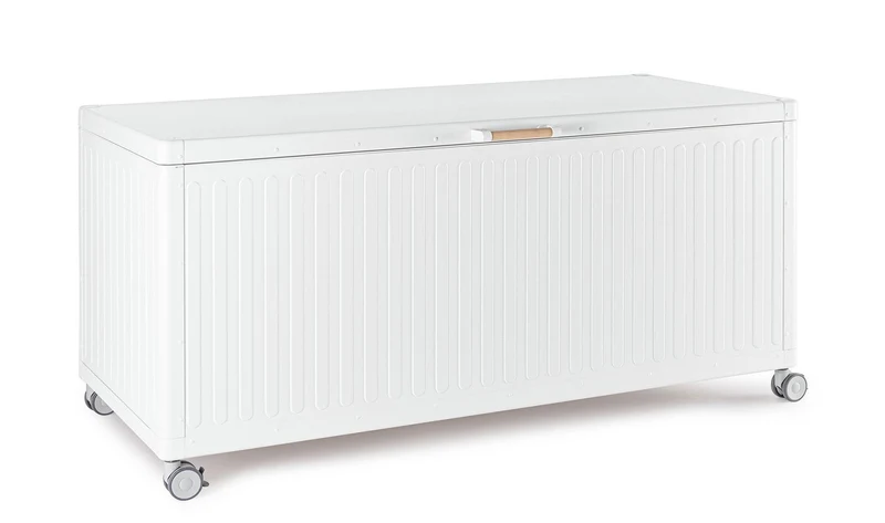 Baule Contenitore da Esterno 164,8x72x70h cm Apertura Facile e Ruote in Alluminio Ocean M Bianco