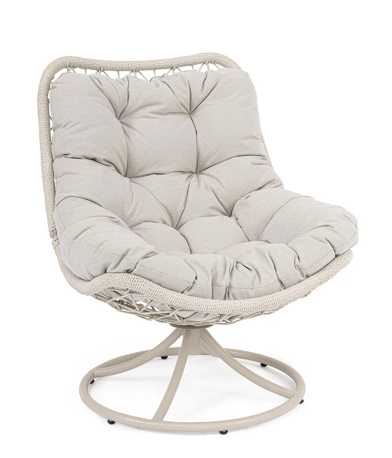 Poltrona Girevole da Esterno con Cuscini 72x83x90h cm in Acciaio e Fibra Sintetica Azores Light