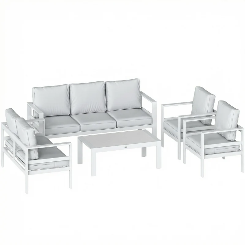 Set 5 Pezzi Salotto da Giardino con 2 Divani 2 Sedie e Tavolo in Alluminio Bianco