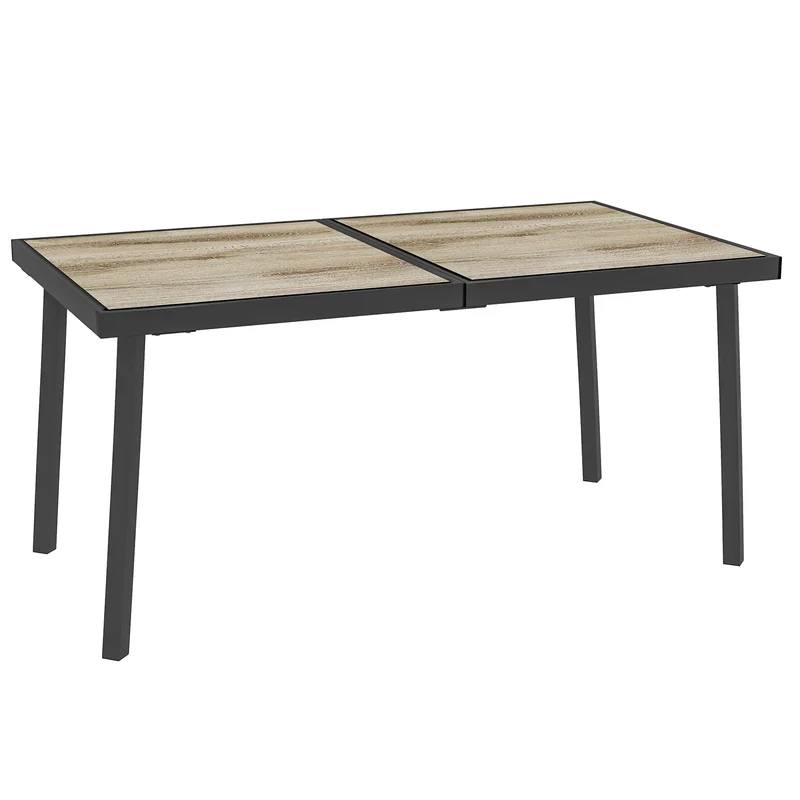 Tavolo da Giardino 145x85x72 cm con Piano Effetto Legno in Plastica PSPC e Acciaio Grigio
