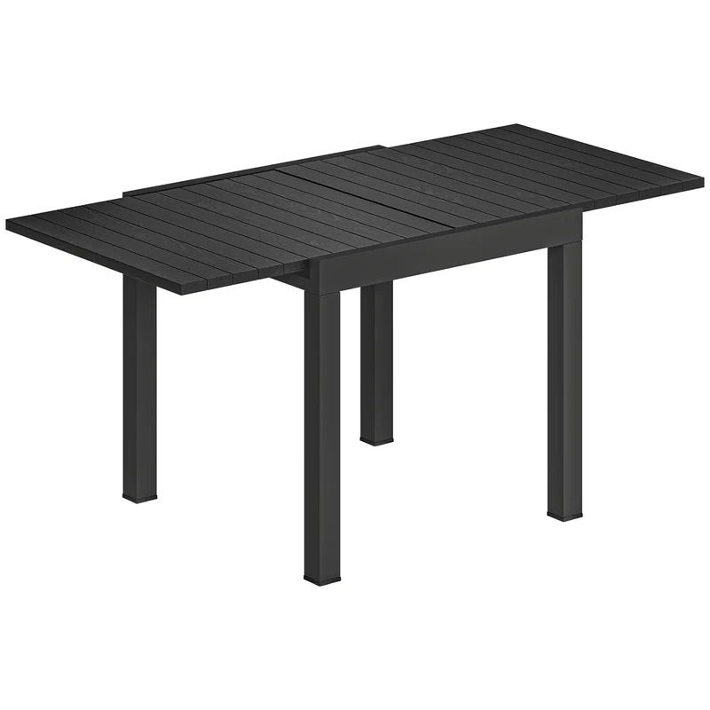 Tavolo da Giardino Allungabile 80-160x80x75 cm per 4-6 Persone con Piano a Doghe in Alluminio Nero