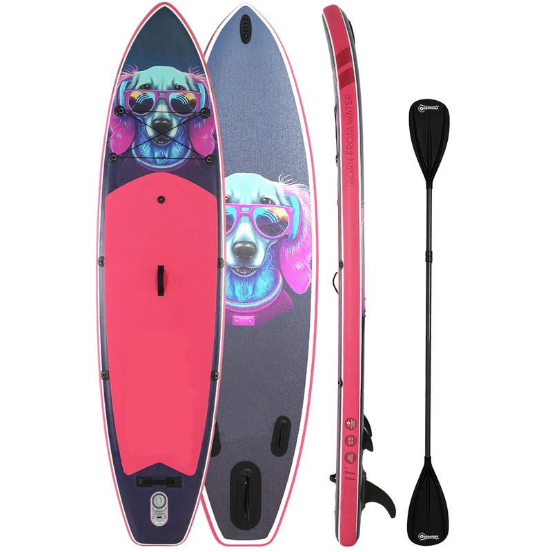 Tavola Sup Gonfiabile 335x82x15 cm con Sedile Pagaia e Accessori in Plastica ed EVA Blu e Rosa