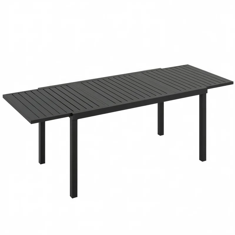 Tavolo da Giardino Allungabile 225x85x75 cm per 6-8 persone in Alluminio con Piano a Doghe Nero