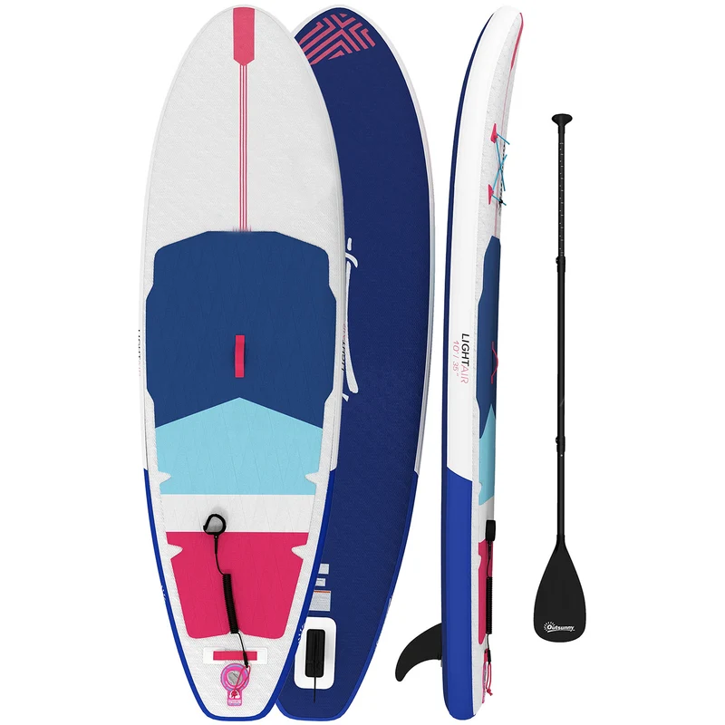 Tavola Sup Gonfiabile 305x89x15 cm con Sedile Pagaia e Accessori in Plastica ed EVA Blu Rosso Rosa