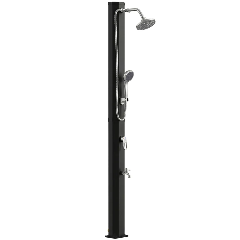 Doccia Solare 18x14x215 cm Capacità 35L Protezione Antigelo 2 Soffioni Rubinetto per Piedi in Plastica e ABS Nero