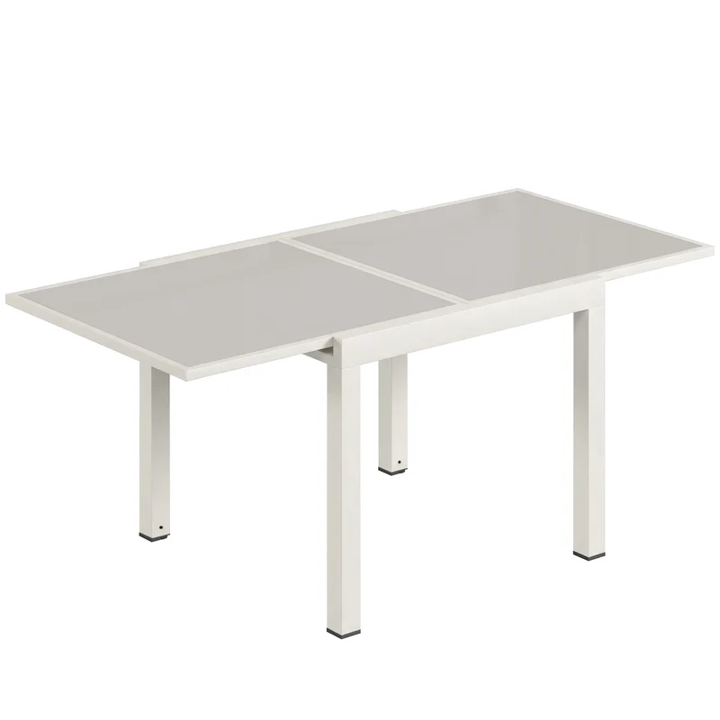 Tavolo Estensibile da Giardino 180x90x75 cm Piano in Vetro Temperato in Alluminio Bianco Crema