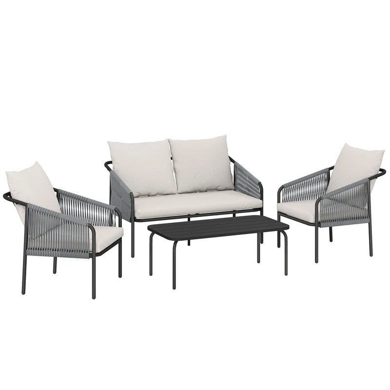 Set 4 Pezzi da Giardino con Divano 2 Poltrone e Tavolo in Rattan Cachi