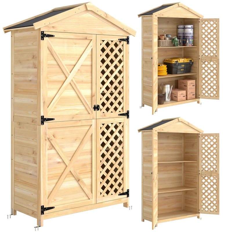 Armadio Esterno 101,5x49x176 cm con Porta Ventilata e Kit Antiribaltamento in Legno di Abete Naturale