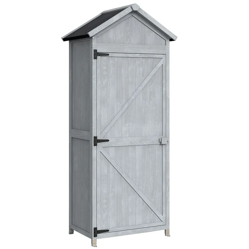 Armadio da Esterno 77x52,5x178 cm Armadio con Banco Lavoro Ribaltabile in Legno Grigio