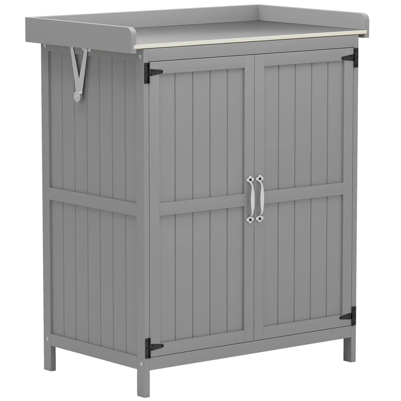 Armadio da Esterno Capanno Porta Attrezzi 74x43x88 cm con Mensola e con 2 Ante in Legno Grigio
