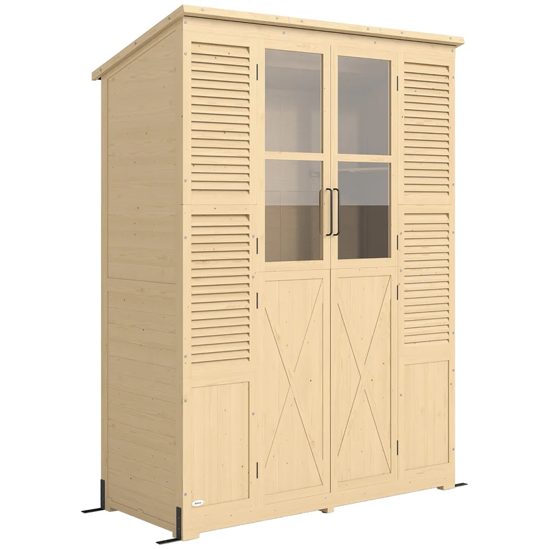 Armadio da Giardino Walk-in 147x68x198 cm con Pavimento e 4 Finestre in Legno di Abete