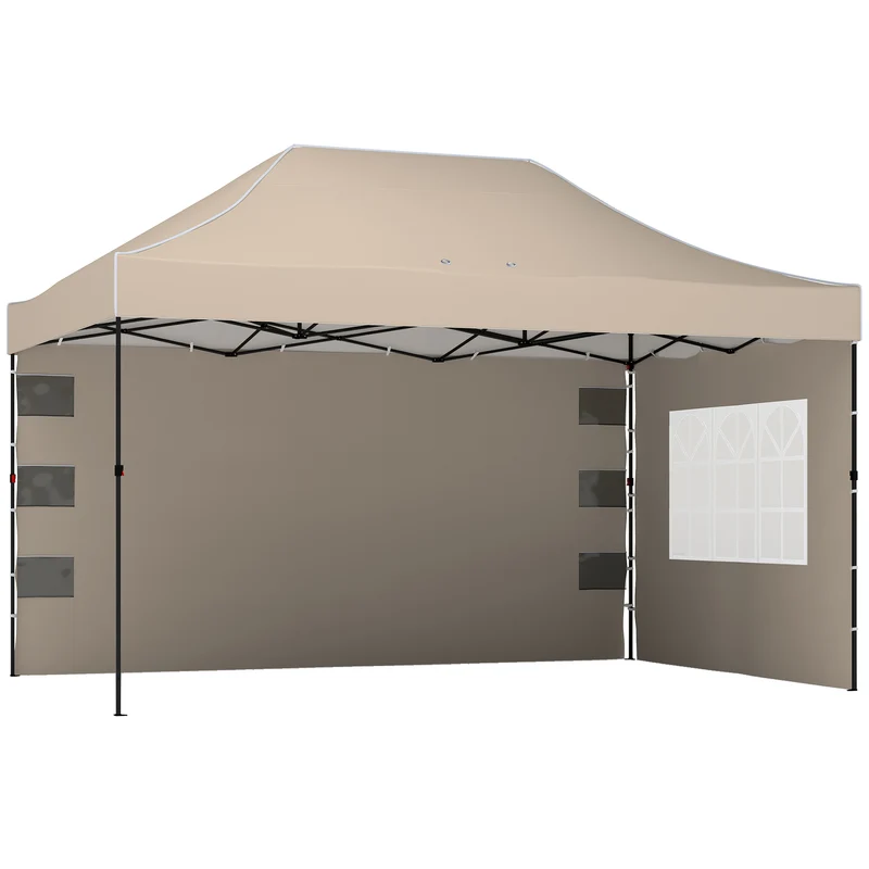 Gazebo Pop Up Pieghevole 430x290x315 cm con Pareti Laterali e Finestre in Metallo e Tessuto Oxford Marrone Sabbia