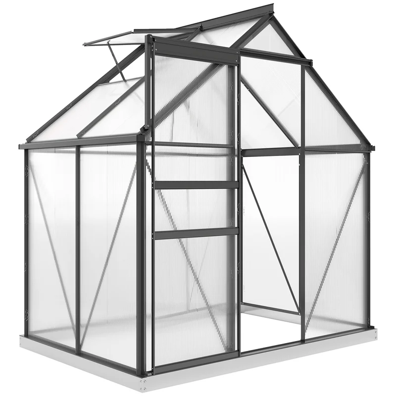 Serra da Esterno 192,5x131x200 cm con Porta a Battente e Finestra a Tetto in Policarbonato e Alluminio Grigio
