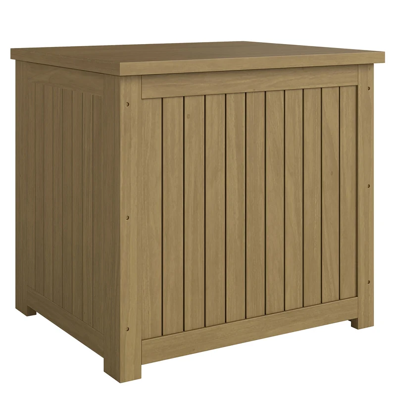 Cassapanca da Esterno 63x51x58,5 cm Capacità 130L con Coperchio Cerniere e Cinghia in Legno Marrone