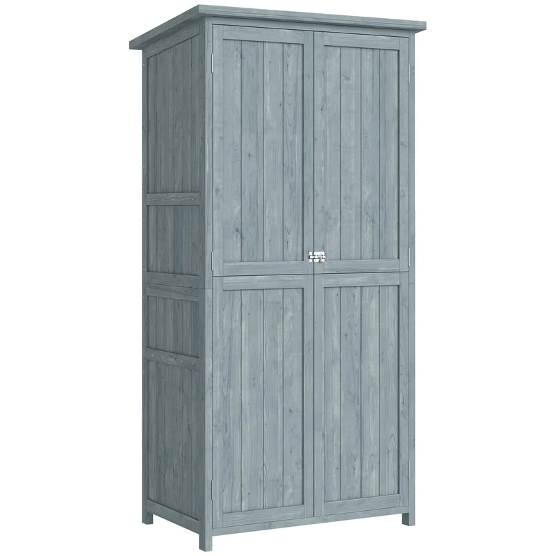 Armadio da Esterno 85x54x170 cm Capanno per Attrezzi con 2 Scaffali in Legno di Abete Grigio