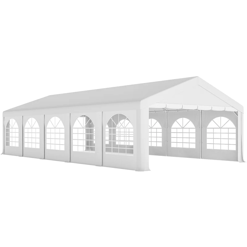 Tendone da Giardino Gazebo per Feste 992x497x290 cm con 10 Pareti Laterali Rimovibili in PE e Metallo Galvanizzato Bianco