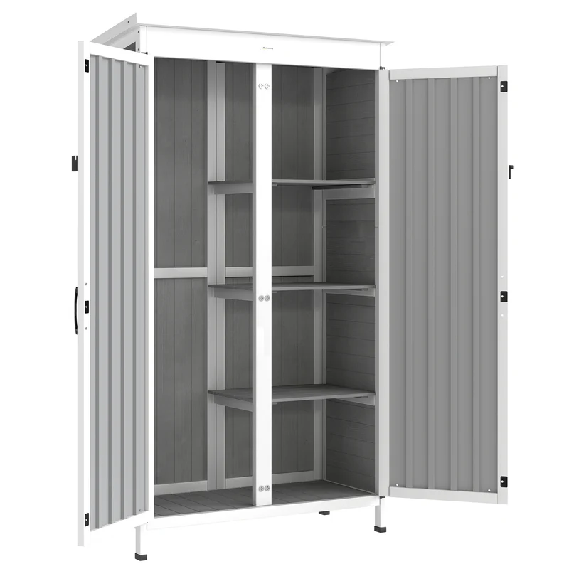 Armadio da Giardino 94x43x166 cm con Ripiani Rimovibili e Porta Bloccabile in Legno e Acciaio Bianco e Nero