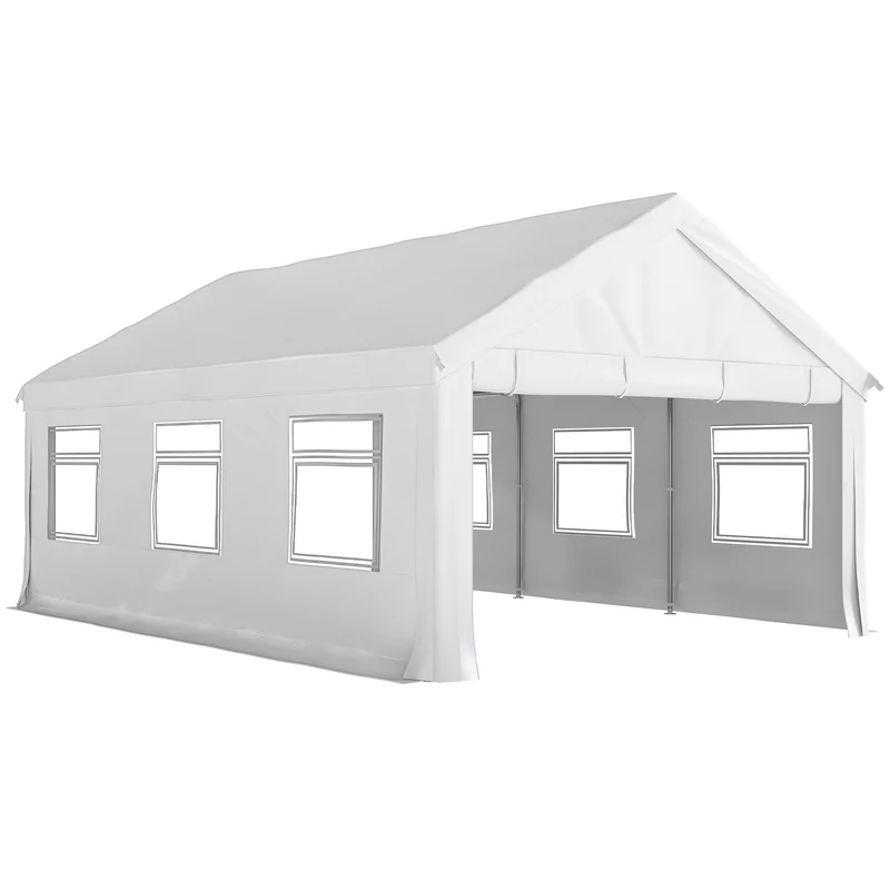 Gazebo da Giardino 597x395x302 cm con Pannelli Laterali 6 Finestre e Doppio Ingresso in Acciaio Galvanizzato Bianco