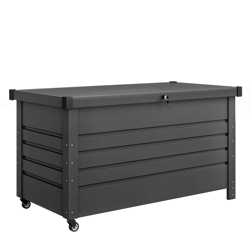 Panca Contenitore da Esterno 120x61x67 cm Capienza 350L con Coperchio Bloccabile in Acciaio Grigio