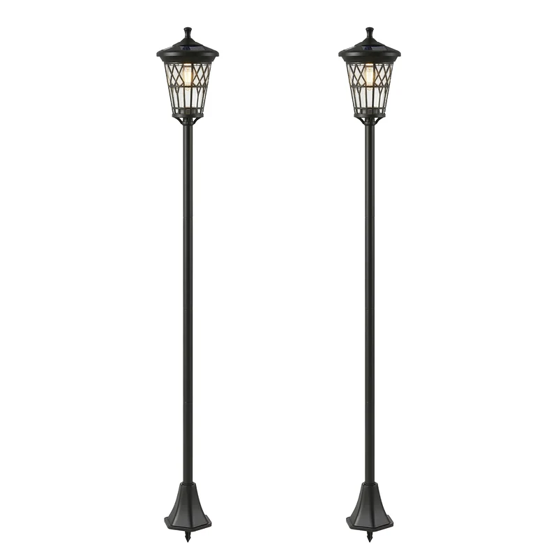 Set 2 Lampioni Solari da Giardino Ø235x186 cm Lampada 2 Modalità 50-100 LM in Acciaio Inox Nero