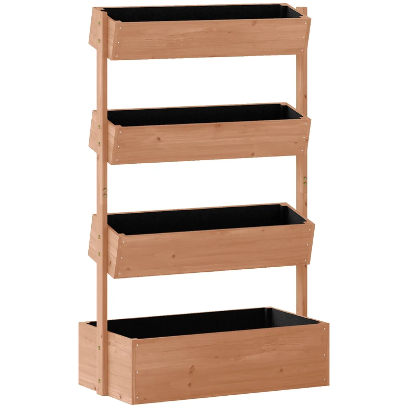 Letto da Giardino Rialzato Fioriera Verticale per Fiori o Orto con Drenaggio e Rivestimento in Legno Naturale