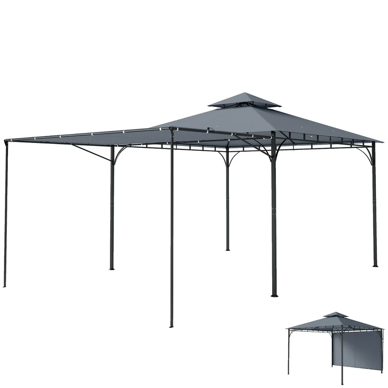 Gazebo da Giardino con Tetto Estensibile 320x320x275 cm con Fori di Drenaggio in Metallo e Poliestere Grigio Scuro