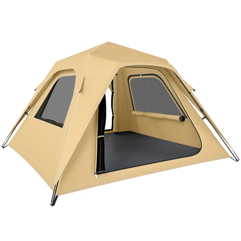 Tenda Pop-Up per 2-3 Persone 240x240x160 cm con Finestre in Rete e Borsa in Tessuto Oxford 210D UPF50+ Cachi