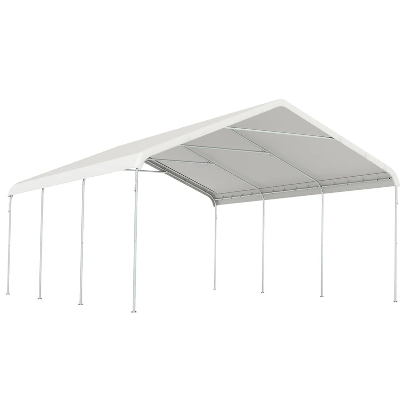 Carport Garage Portatile 500x600x310 cm 2 Posti Auto in Acciaio Galvanizzato Crema