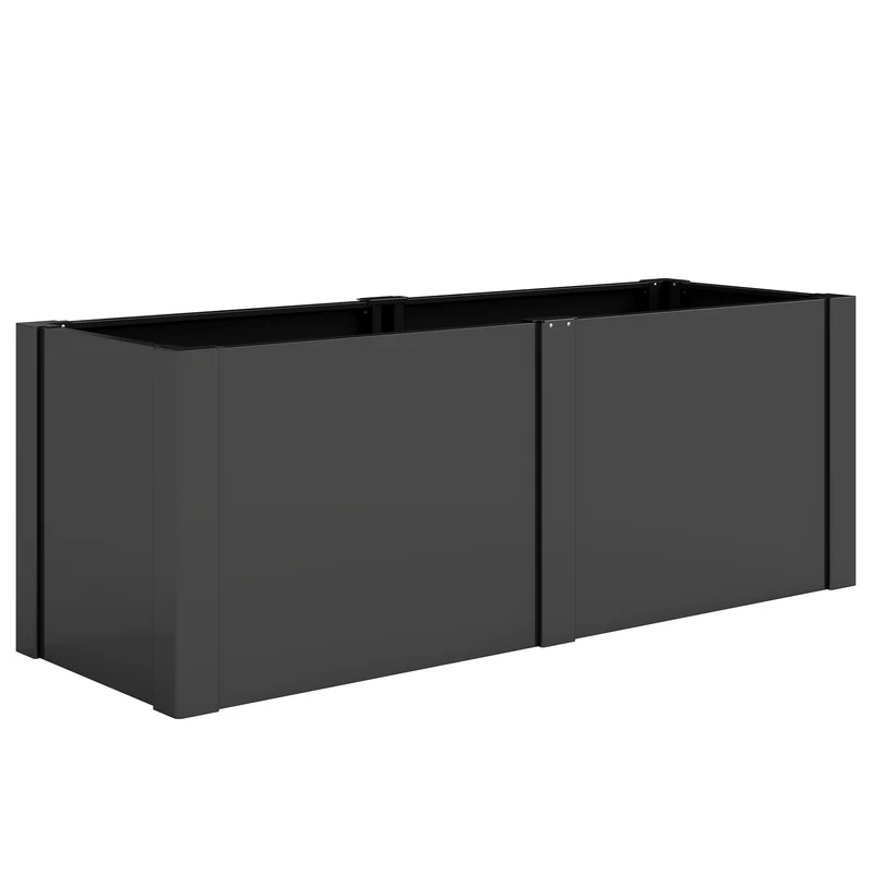 Letto Rialzato Per Orto 150x53x55 cm a Fondo Aperto con Divisore e Angoli Rinforzati in Acciaio Nero
