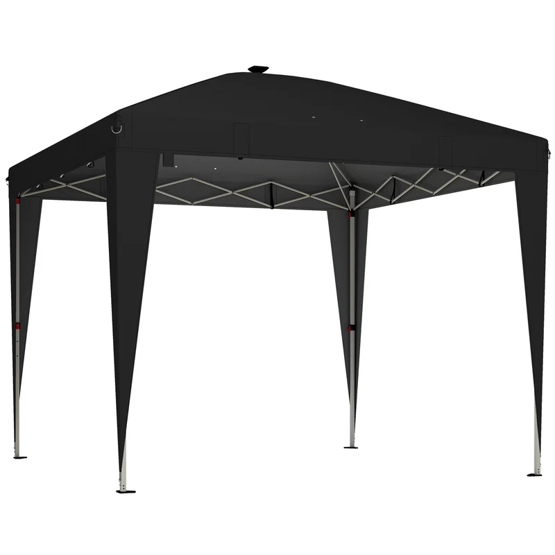 Gazebo Pieghevole da Giardino 297x297x288 cm ad Altezza Regolabile con Luce Centrale e Telecomando in Metallo e Poliestere Nero