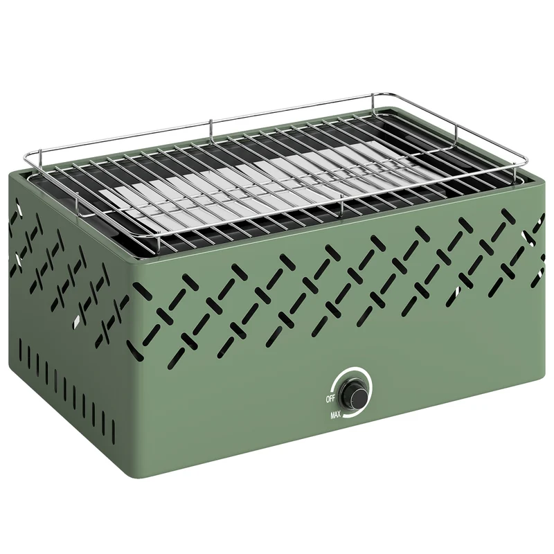 Barbecue Portatile a Carbone 45,5x29x21 cm con Ventilazione Integrata per Esterni in Metallo Verde Chiaro