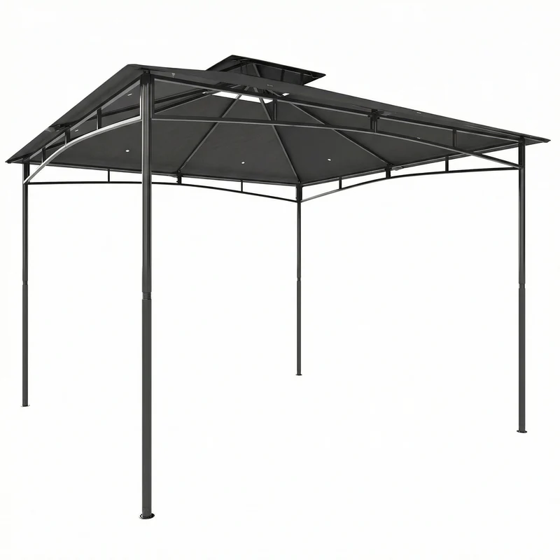 Gazebo da Giardino 300x300x285 cm con Doppio Tetto in Poliestere e Metallo Grigio Scuro