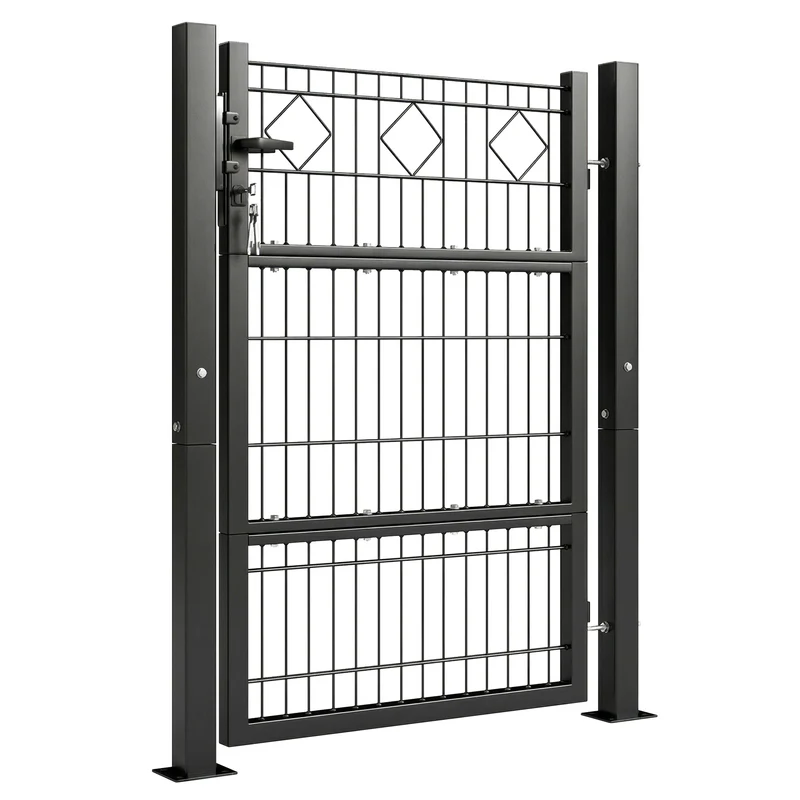Cancello 100x6x131 cm Serratura e Chiavi con 2 Montanti in Metallo Galvanizzato Nero