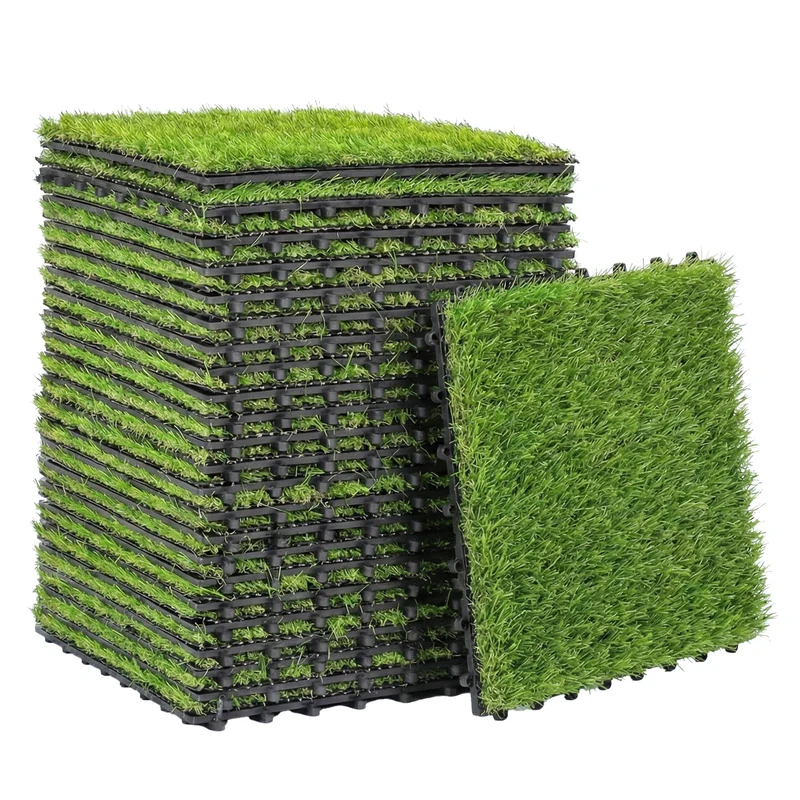Set 22 Piastrelle 30x30 cm Erba Finta 25 mm a Incastro in PE e PP con supporto in Lattice BSF Verde