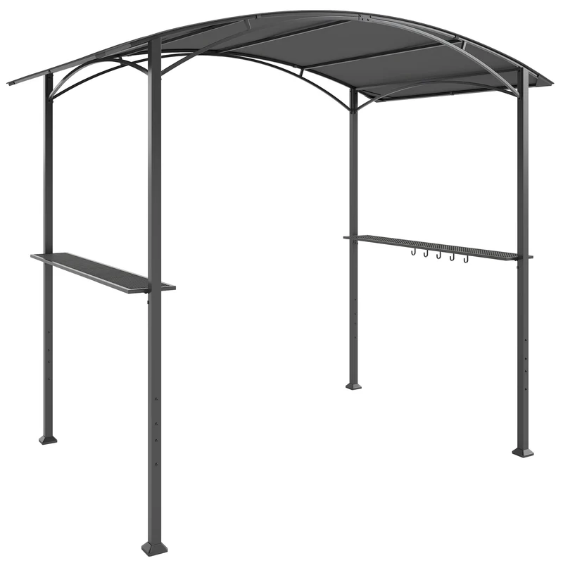 Gazebo per Barbecue 245x152x218 cm con 2 Mensole Laterali e Ganci in Acciaio e Poliestere Grigio Scuro