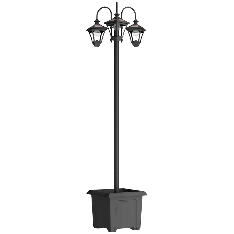Lampione da Giardino Solare 52x52x185 cm con Altezza Regolabile IP44 Impermeabile in Acciaio Inox Nero