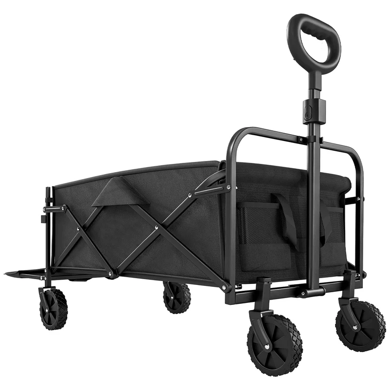 Carrello da esterno 114x46x92 cm Capacità 72L Pieghevole con Manico Regolabile in Acciaio e Tessuto Oxford Nero