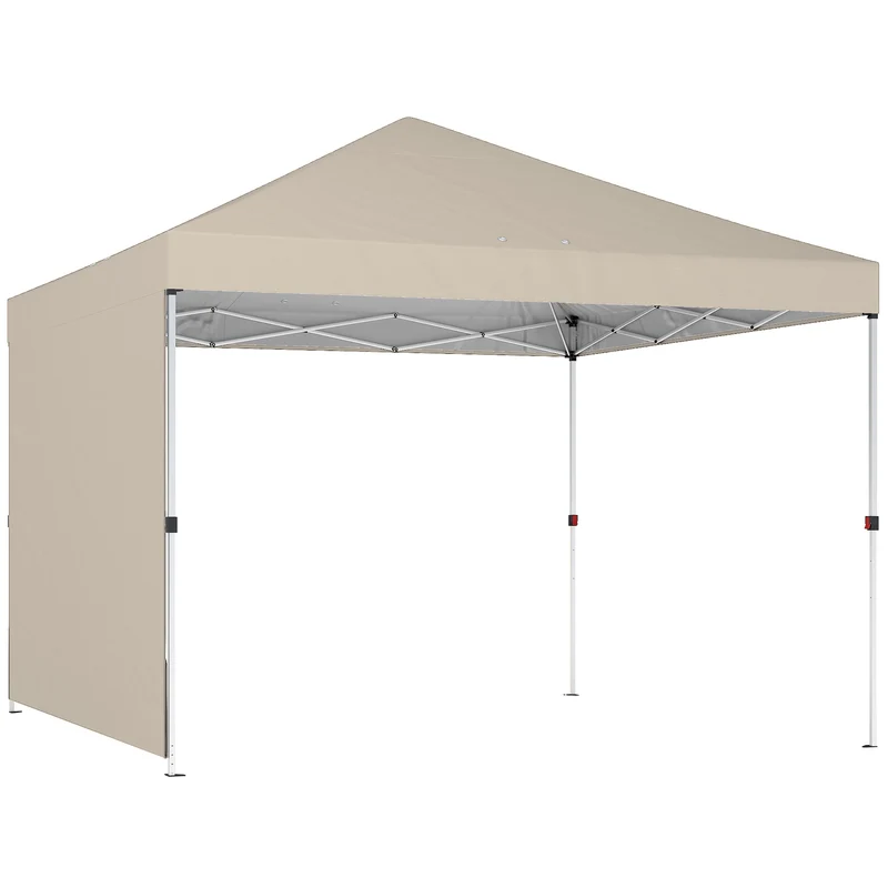 Gazebo Pieghevole Pop-Up 300x300 cm con Parete Laterale in Metallo e Tessuto Oxford Beige