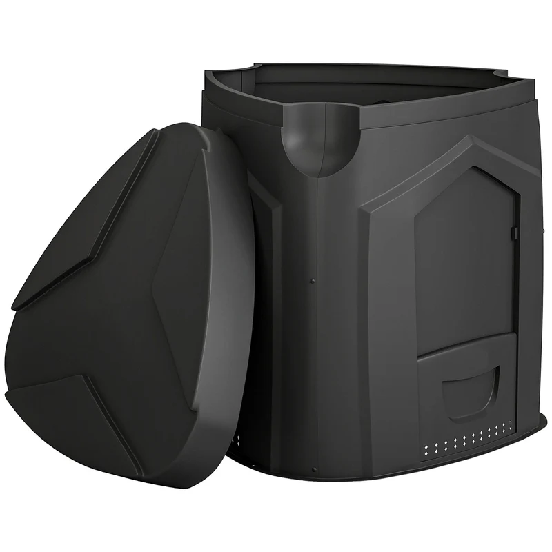 Compostiera da Giardino 78x75x78 cm Triangolare Girevole con 3 Porte in PP Nero