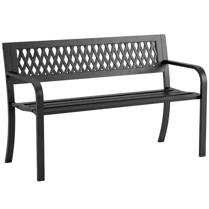 Panchina da Esterno 2 Posti 119x50x75 cm Telaio in Acciaio e Schienale in Plastica Nero
