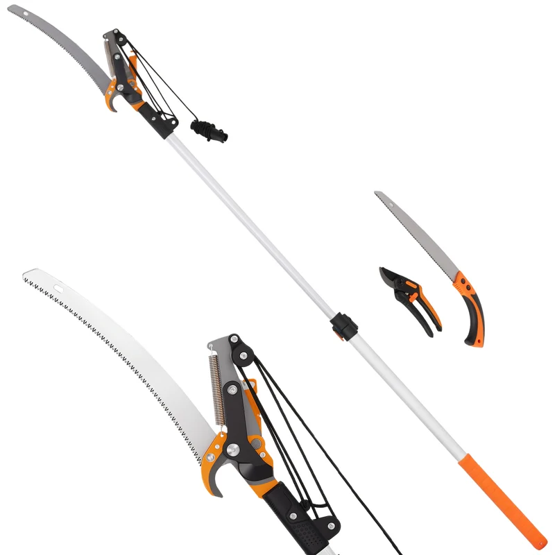 Set 3 Pezzi con Seghetto Manuale 2-in-1 con Asta Telescopica da 2-3 m Sega da Potatura e Forbice Arancione